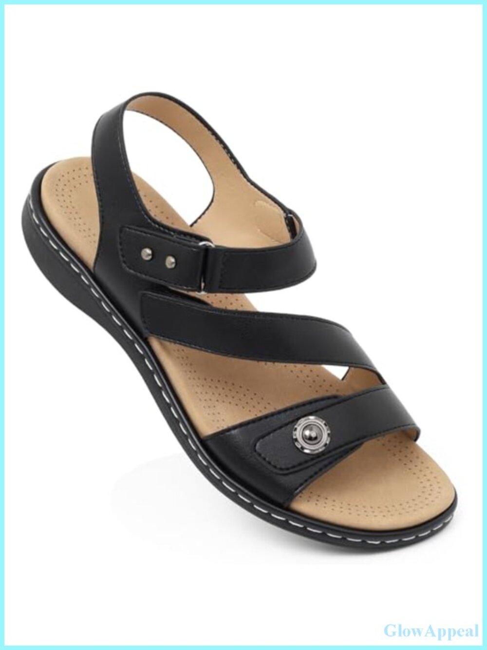 Women's Strappy Flat Sandals with Arch Support Adjustable Faux Leather